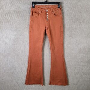 Cowgirl Tuff Jeans Womens 25 Orange Hippie Hippie Shake Flare Button Fly Raw Hem